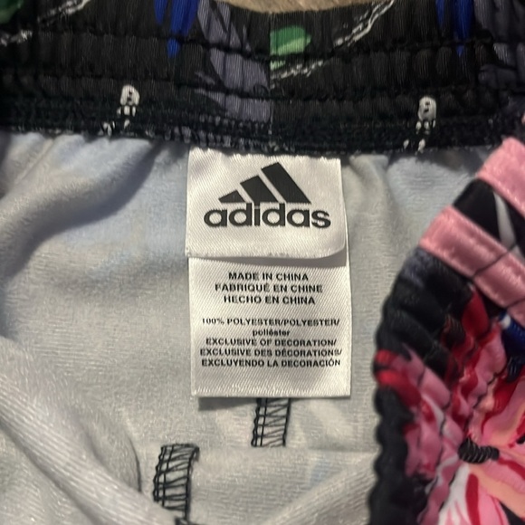 Adidas Kids Black Floral Joggers with Pink Stripes - Picture 2 of 2